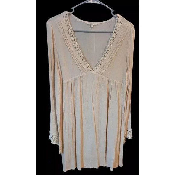 JODIFL Tops - Jodifl BOHO Peasant Hippie Long Sleeve Tunic Top/Mini Dress Womens Medium Beige